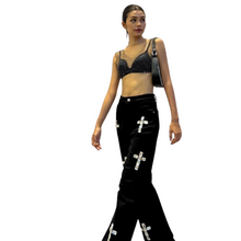 Load image into Gallery viewer, Black Rhinestone Cross Denim Jeans-Modern Baby Las Vegas