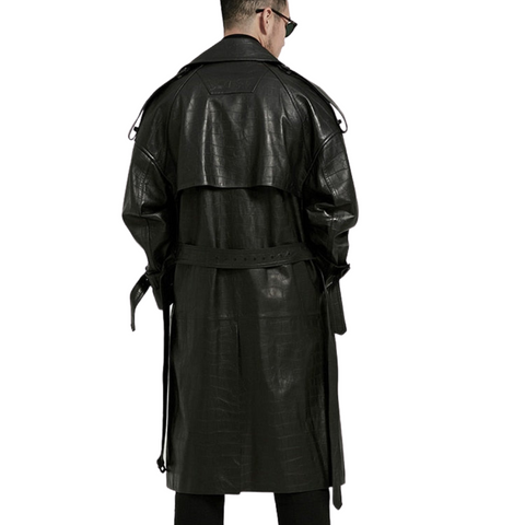 Croc Print Leather Trench Coat-Modern Baby Las Vegas