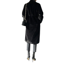 Load image into Gallery viewer, Long Black Faux Mink Fur Coat-Modern Baby Las Vegas