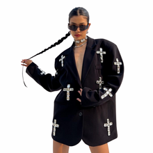 Load image into Gallery viewer, Rhinestone Cross Blazer Jacket-Modern Baby Las Vegas