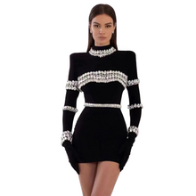 Load image into Gallery viewer, Short Crystal Striped Black Dress-Modern Baby Las Vegas