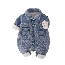 Load image into Gallery viewer, Patch Teddy Denim Romper-Modern Baby Las Vegas