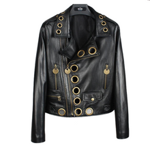 Load image into Gallery viewer, Goldd Hole Leather Motorcycle Jacket
