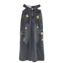 Load image into Gallery viewer, Hollow Out Gold Metal Accent Denim Jeans
