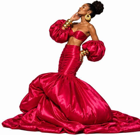 Off The Shoulder Puffer Mermaid Dress Set