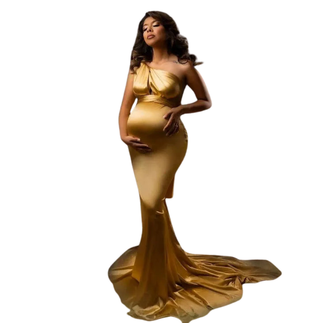 Gold Satin Mermaid Gown | Modern Baby Las Vegas