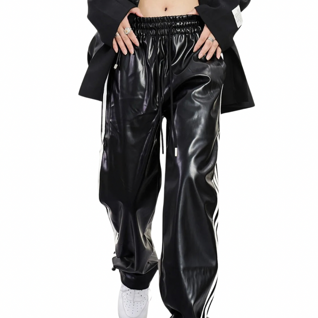 Baggy Striped Leather Pants