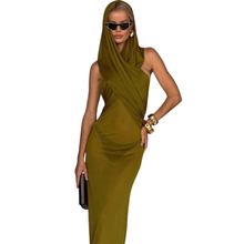 Load image into Gallery viewer, Hooded Mesh Draped Dress
