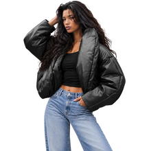 Load image into Gallery viewer, Black Leather Puffer Coat
