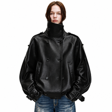 Load image into Gallery viewer, Oversized Black Leather Jacket
