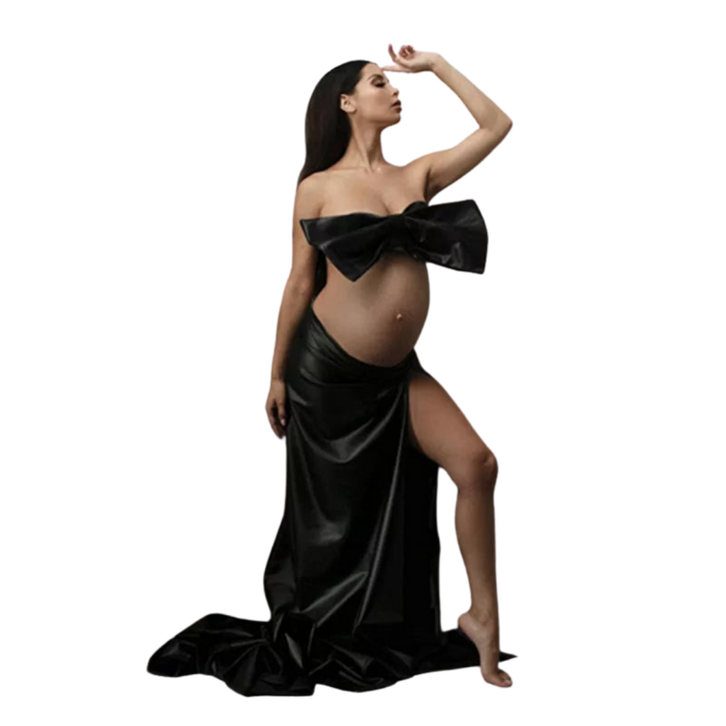 Black Bow Satin Maternity Dress Set | Modern Baby Las Vegas