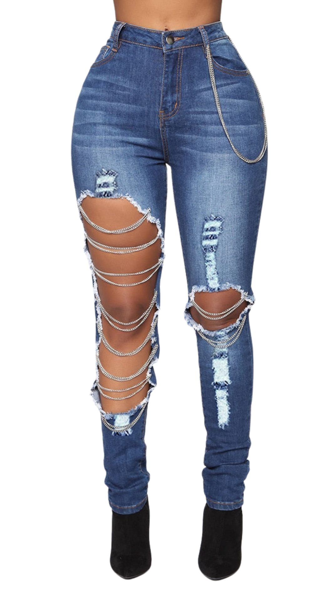 Ripped Chain Denim Jeans
