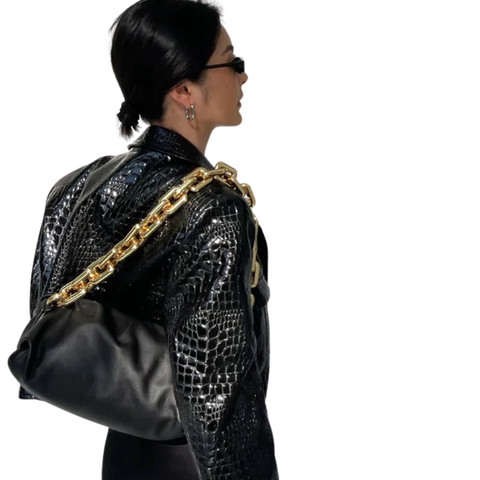 Croc Print Leather Jacket-Modern Baby Las Vegas