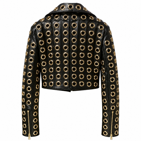 Gold Eyelet Leather Jacket