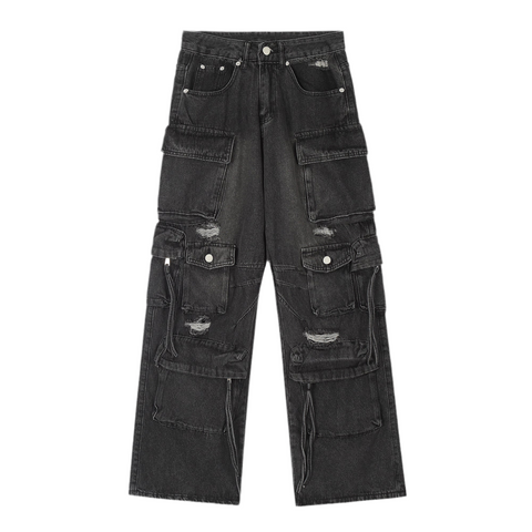 Ripped Heavy Washed Multi-Pocket Denim Jeans-Modern Baby Las Vegas