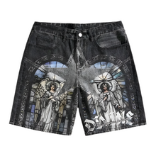Load image into Gallery viewer, Angel Printed  Denim  Jean Shorts
