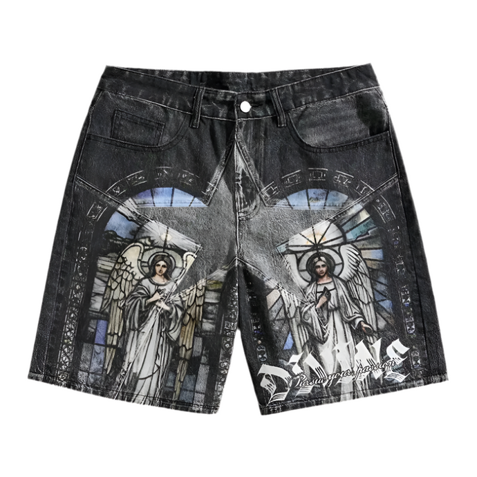 Angel Printed Denim Jean Shorts-Modern Baby Las Vegas