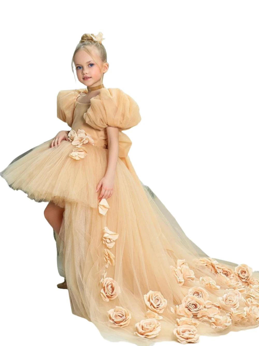 3D Floral Mesh Dress With Train  | Modern Baby Las Vegas