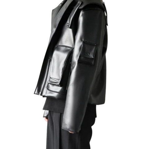 Short Pocket Leather Jacket-Modern Baby Las Vegas