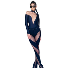 Load image into Gallery viewer, Patch Mesh Long Sleeve Jumpsuit
