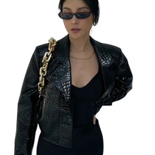Load image into Gallery viewer, Croc Print Leather Jacket
