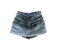 Load image into Gallery viewer, Double Waist Patch Denim Skirt
