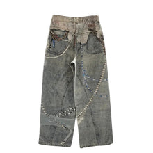 Load image into Gallery viewer, 3D Printed Lace Pearl Wide Leg Denim Jeans
