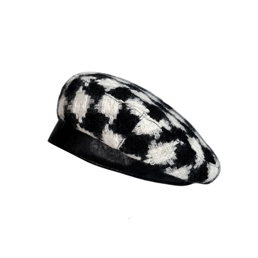 Knitted Checker Beret Hat