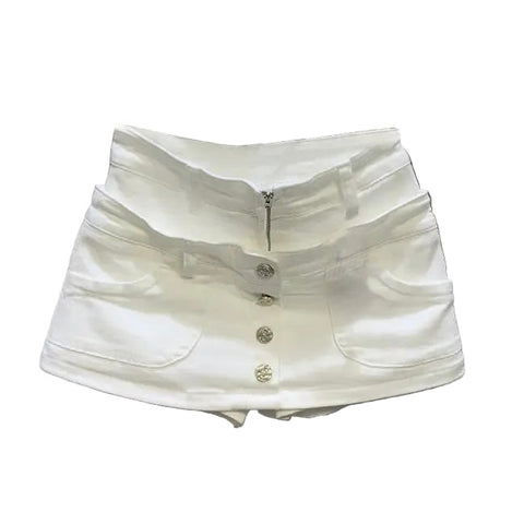 Double Waist Patch Denim Skirt