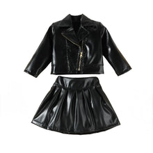 Load image into Gallery viewer, Leather Jacket Pleated Skirt Set
