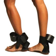 Load image into Gallery viewer, Black Leather Bow Sandals
