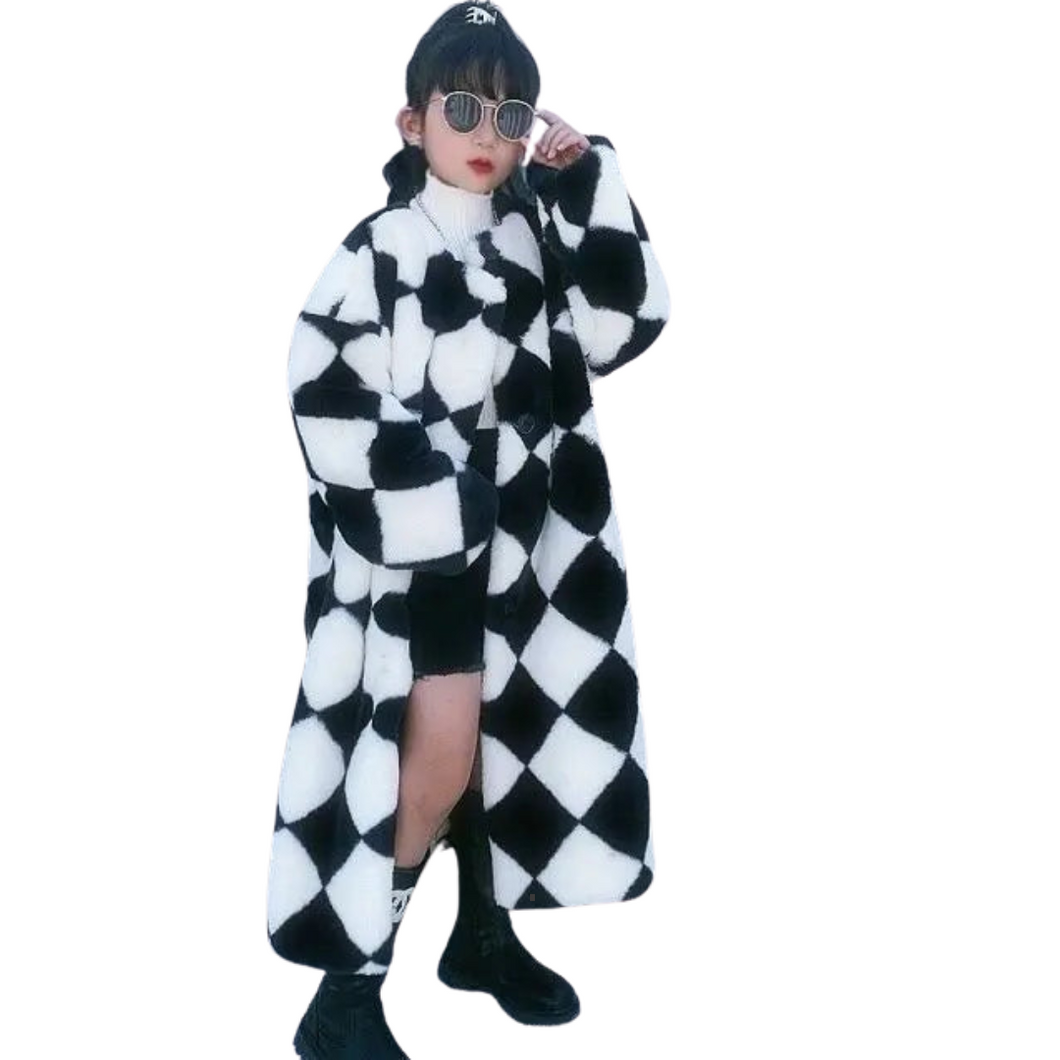 Diamond Checker Fur Coat