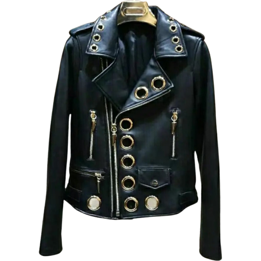 Circle Hollow Out Leather Jacket