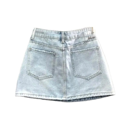Patch Wrap Denim Skirt