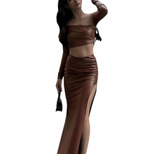 Load image into Gallery viewer, Brown Split Skirt Set
