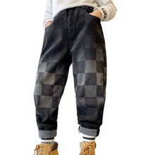 Load image into Gallery viewer, Black Checkered Denim Jeans
