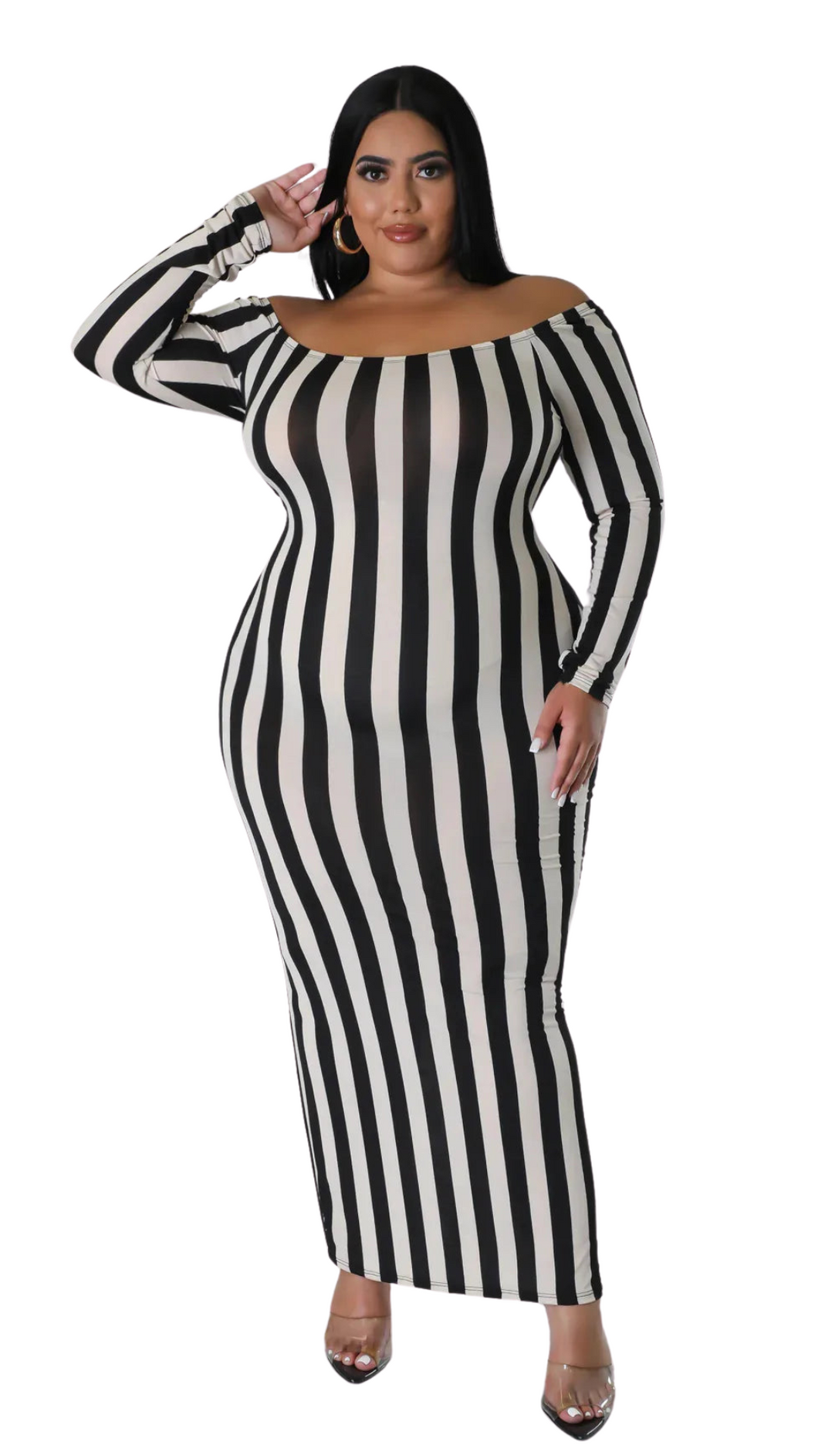 Off-The-Shoulder Striped Dress
