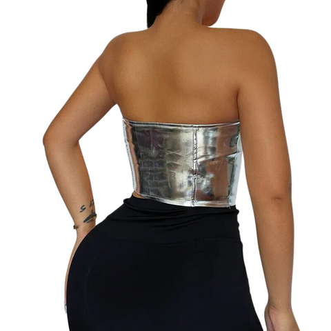 Metallic Lace-Up Crop Top-Modern Baby Las Vegas