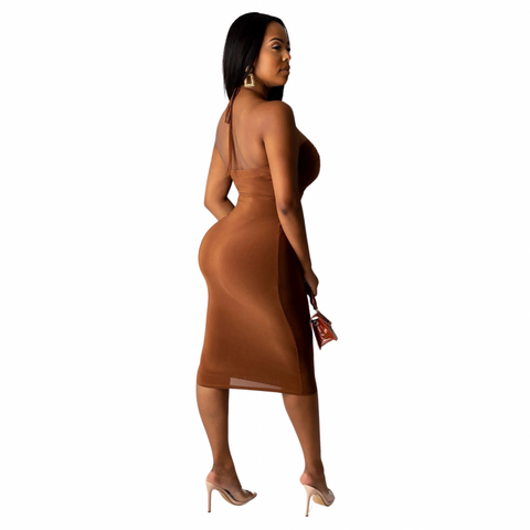 Hollow Out Backless Halter Dress-Modern Baby Las Vegas