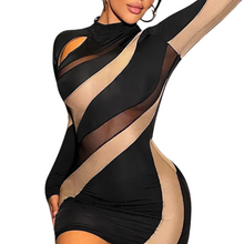 Load image into Gallery viewer, Patch Hollow Out Striped Mesh Dress
