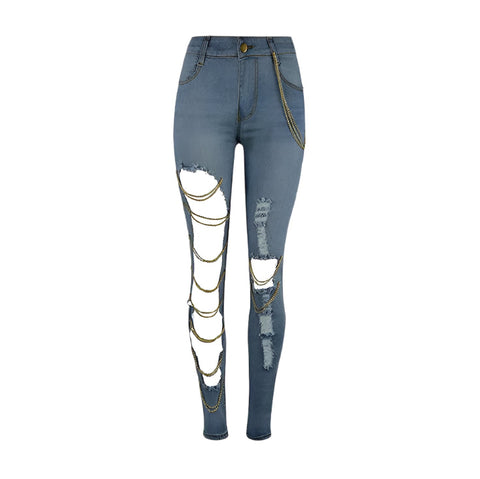 Ripped Metal Chain Denim Jeans-Modern Baby Las Vegas