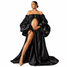 Load image into Gallery viewer, Puff Sleeve Shiny Maternity Dress
