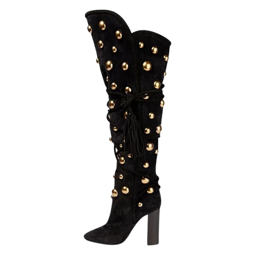 Gold Studded Knee Boots