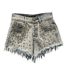 Load image into Gallery viewer, Rhinestone Fringe Denim Shorts
