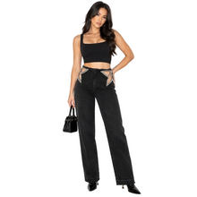 Load image into Gallery viewer, Hollow Out Crystal Star Denim Jeans
