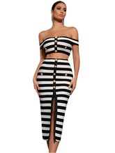 Load image into Gallery viewer, Striped Gold Button Skirt Set
