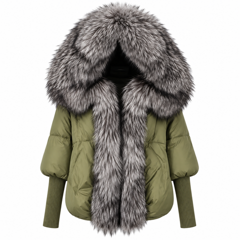 Fox Fur Collar Hooded Coat