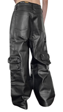 Load image into Gallery viewer, Black Leather Straight Cargo Pants
