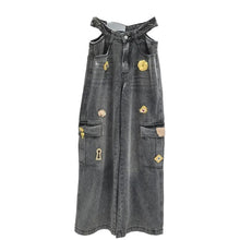 Load image into Gallery viewer, Hollow Out Gold Metal Accent Denim Jeans
