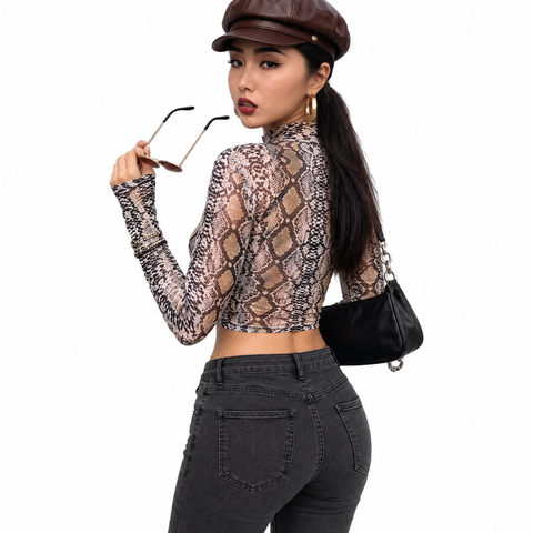 Mesh Snake Print Top